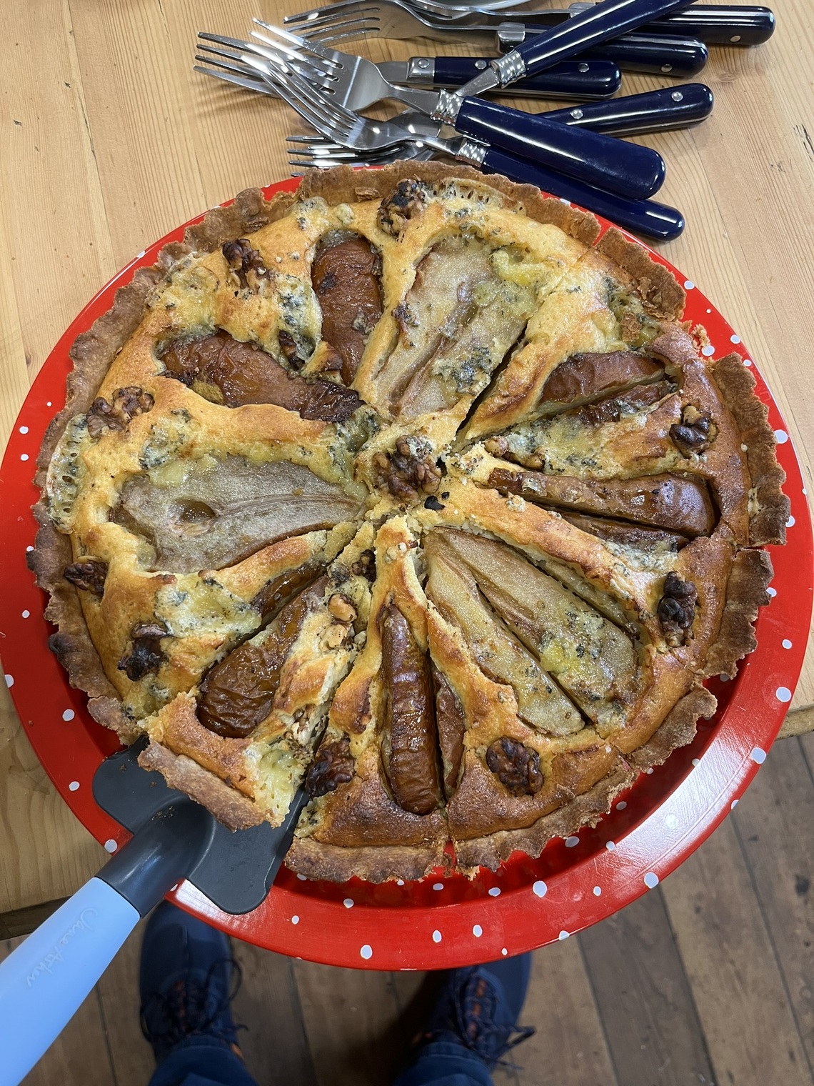 pear, stilton and walnut tart